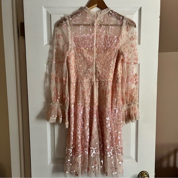 Needle&Thread Lace-trimmed Sequin-embellished Tulle Mini Dress Pink - Picture 6 of 9